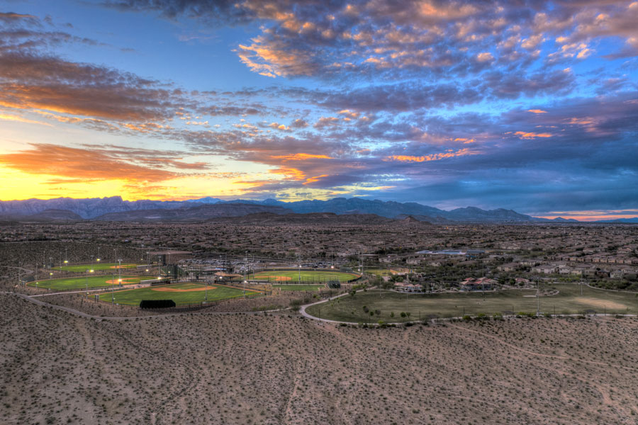 Mountain's Edge neighborhood at sunset in southwest Las Vegas